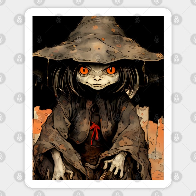 Halloween Apprentice: The Little Goblin Witch on a dark (knocked out) background Magnet by Puff Sumo